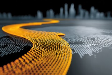 Abstract path of glowing dots over city