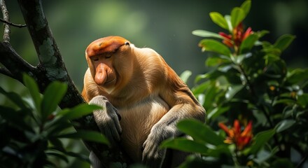 Fototapeta premium Proboscis Monkey Resting in Tree