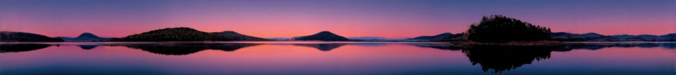 Naklejka premium Serene lakeside sunset, mirrored reflection