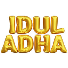 3D Idul Adha Golden Balloon Text