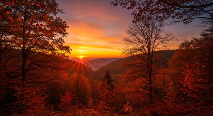 Autumn Sunrise Valley Landscape.