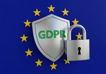 Gdpr shield and padlock symbolizing data protection and security within the european union