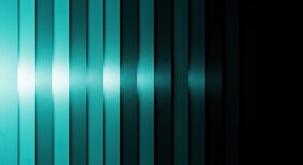 Abstract vertical glowing turquoise and teal light streaks fading into dark black background with bright highlights