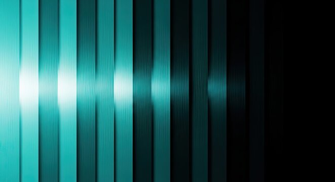 Abstract vertical glowing turquoise and teal light streaks fading into dark black background with bright highlights