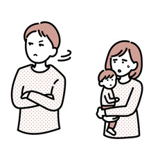育児に非協力なモラハラ夫のイラスト