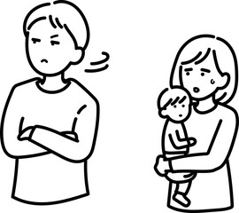 育児に非協力なモラハラ夫のイラスト　線画のみ