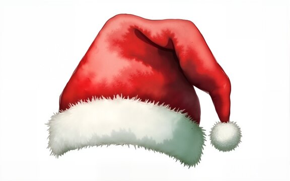 Watercolor Christmas hat Illustration. This image is perfect for christmas cards or invitations. A winter holiday hat in watercolor art with red and green colors. High quality