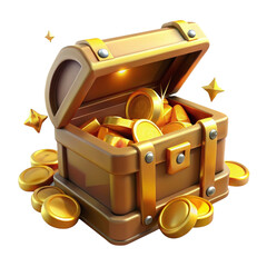 Open Treasure Chest Filled with Gold Coins, Ready for Adventure