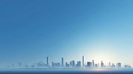 Naklejka premium Urban skyline at sunrise cityscape digital art calm atmosphere wide view modern aesthetics