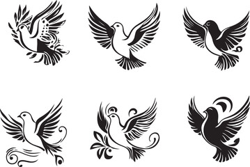 Obraz premium Set of vector wings illustration with bird feathers and silhouette designSet of vector wings illustration with bird feathers and silhouette design