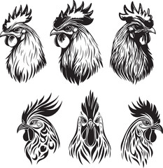 Obraz premium Rooster and hen vector tattoo illustration with tribal bird design.