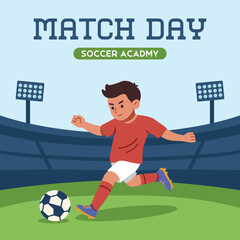 Fototapeta premium Little Boy Playing Football while Kicking a Ball