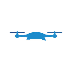 Minimalist blue drone icon, quadcopter aerial photography, technology, surveillance, and delivery symbol