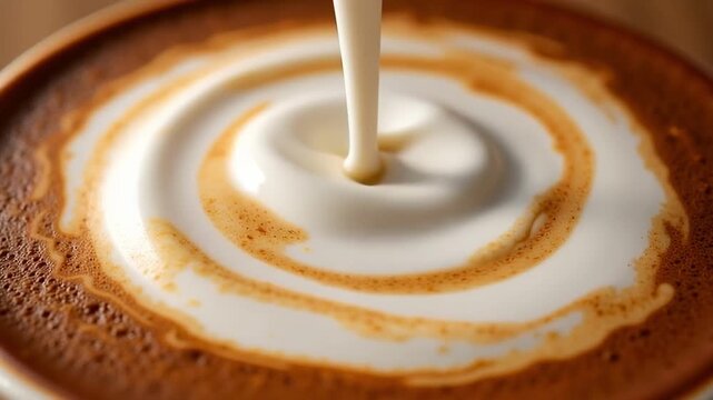 Creamy coffee art pouring cream into espresso drink for latte cappuccino mocha beverage cafe 100