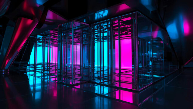Neon Pink and Blue Lit Modern Glass Maze Interior Design