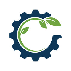 Green technology gear logo eco friendly industry sustainable engineering nature innovation