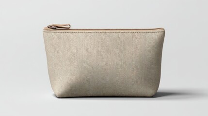 Beautiful photo of minimal cosmetic case template, zipper top, plain fabric, mockup front view.