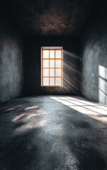 Fototapeta premium Empty room, orange window, sunbeams