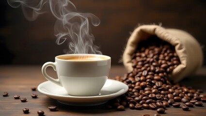 cup of coffee with beans