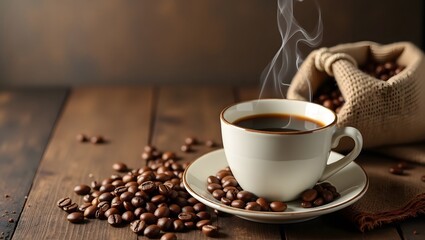 cup of coffee with beans