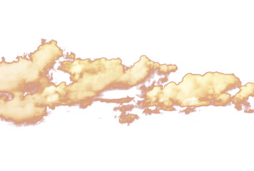 Realistic clouds fog steam flow isolated on transparent background, smoke gas with orange clouds cutout.