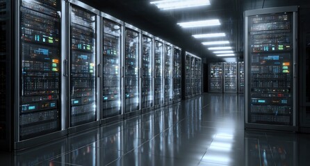 Naklejka premium Server racks in a dark data center