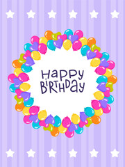 birthday card with birthday balloons and the text Happy Birthday, for birthday and festive design.