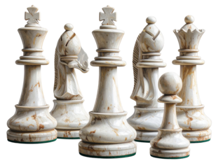 White Chess Pieces Set Isolated on Transparent Background PNG