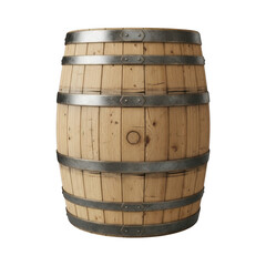 Fototapeta premium Wooden barrel with metal hoops isolated on transparent background