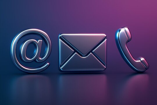 Connect with us using email, message, or phone call on a vibrant blue and purple background