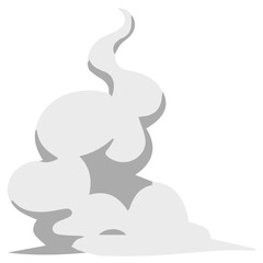 Cartoon smoke cloud in swirl shape rising upward, abstract vapor effect for fire, dust, magical, or explosion design illustration.
