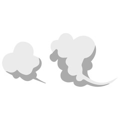 Cartoon smoke clouds in two different sizes, soft gray rising vapor effect for explosion, dust, fire, or pollution design.
