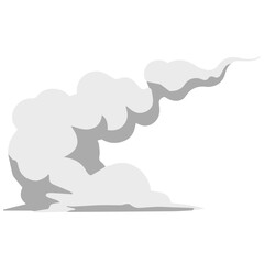 Gray cartoon smoke cloud rising with soft swirls, symbol of fire, explosion, or industrial pollution illustration.
