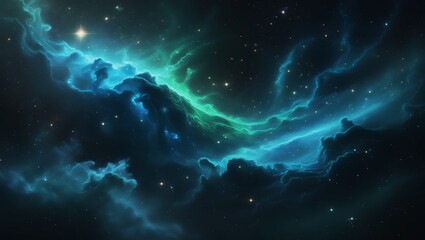 Vast Blue Green Cosmic Nebula with Stars and Galaxies – Hyper-Realistic 8K Space Scene, Majestic Sci-Fi Astronomy Fantasy Artwork.