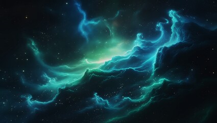 Vast Blue Green Cosmic Nebula with Stars and Galaxies – Hyper-Realistic 8K Space Scene, Majestic Sci-Fi Astronomy Fantasy Artwork.