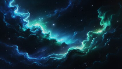 Vast Blue Green Cosmic Nebula with Stars and Galaxies – Hyper-Realistic 8K Space Scene, Majestic Sci-Fi Astronomy Fantasy Artwork.