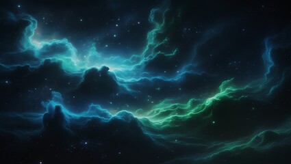 Vast Blue Green Cosmic Nebula with Stars and Galaxies – Hyper-Realistic 8K Space Scene, Majestic Sci-Fi Astronomy Fantasy Artwork.