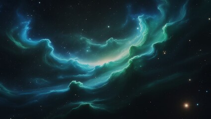 Vast Blue Green Cosmic Nebula with Stars and Galaxies – Hyper-Realistic 8K Space Scene, Majestic Sci-Fi Astronomy Fantasy Artwork.