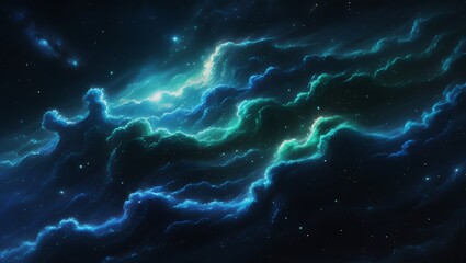 Vast Blue Green Cosmic Nebula with Stars and Galaxies – Hyper-Realistic 8K Space Scene, Majestic Sci-Fi Astronomy Fantasy Artwork.