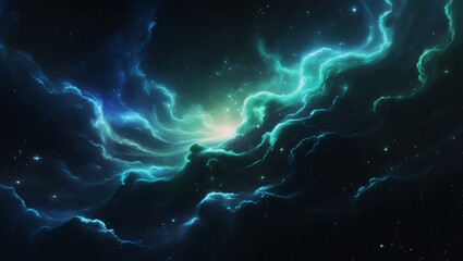 Vast Blue Green Cosmic Nebula with Stars and Galaxies – Hyper-Realistic 8K Space Scene, Majestic Sci-Fi Astronomy Fantasy Artwork.