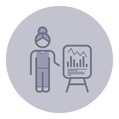 Woman standing next to presentation board displaying statistical graphs. She engaged in sharing information, likely during business meeting or seminar focused on analysis