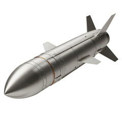 3D Rendered Metallic Missile Isolated on Transparent Background Photo