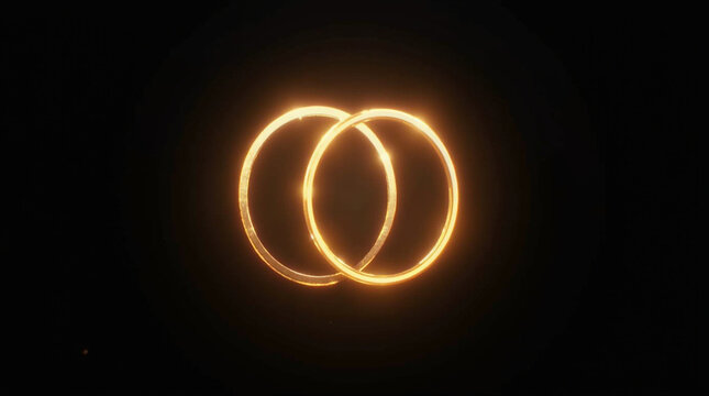 Glowing neon circles intertwine in a mesmerizing dance of light, symbolizing connection, infinity, and the eternal flow of energy in a modern and abstract design on a dark background - Powered by Adobe