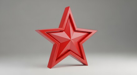 Obraz premium Bold red five-pointed star award symbolizing achievement, success, and recognition against a clean grey backdrop