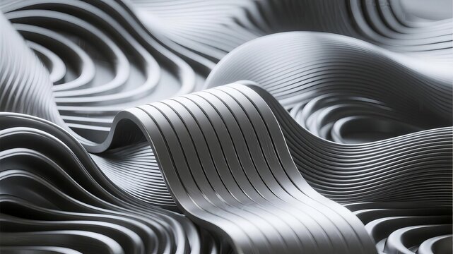 Titanium Silk Scroll Background with NURBS-Modeled Ripples and Anisotropic Specular Highlights, Monochrome Tech Aesthetic