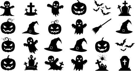 set of halloween icon silhouette vector on tranparent background
