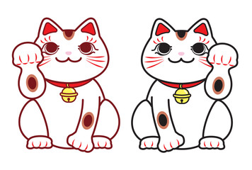 シンプルで可愛い招き猫のイラストセット