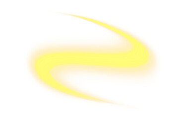 Golden Yellow Light Trail, Abstract Glowing Wave on Transparent Background