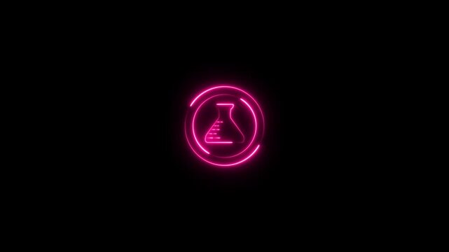 Neon Test tube and beaker icon animation on the black background. Chemistry flask on 4K Video motion graphic animation
