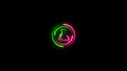 Glowing neon circle with Liquid test tube icon background.
